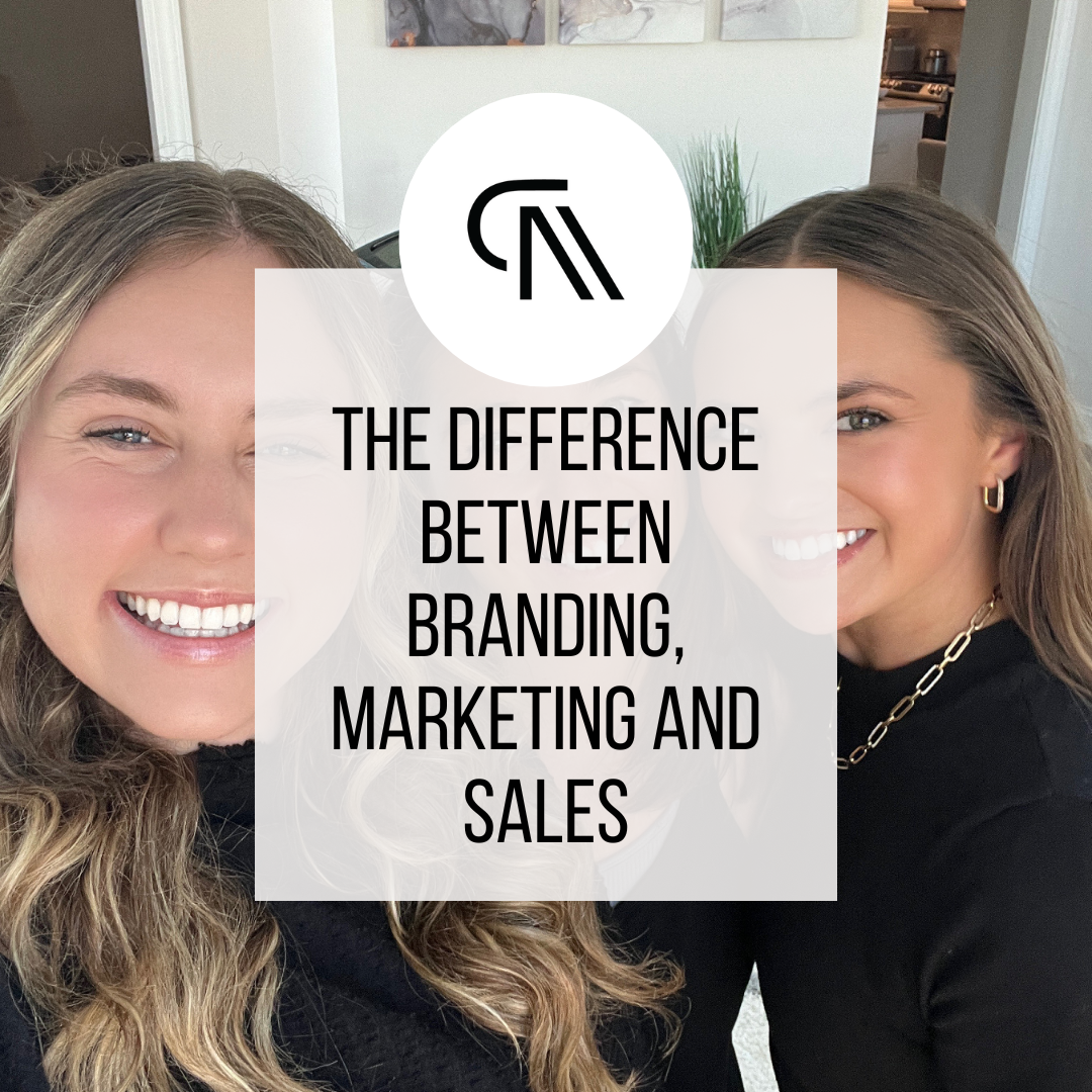 Comparison of branding, marketing, and sales with image of three girls.